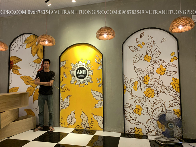 Vẽ tranh tường quán cafe tại Thanh Xuân - Hà Nội 3 Ve tranh tuong Anh Coffee Thach that Ha Noi