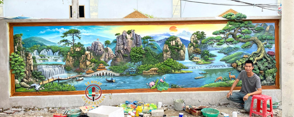 Tranh đắp sơn thủy hữu tình tại nhà a Vạn - Định Hóa - Thái Nguyên
