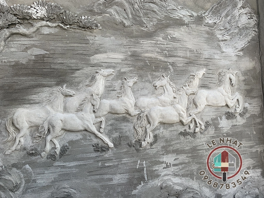 Mẫu Tranh đắp Mã Đáo Thành Công phù điêu cao cấp | lenhat.com 4 Hoàn thiện phần thô Tranh đắp Mã Đáo Thành Công tại Việt Trì - Phú Thọ