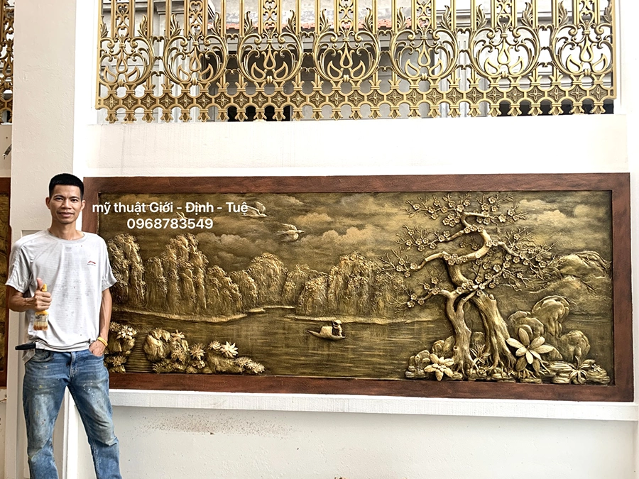 Tranh đắp xi măng đồng quê giả đồng tại kdt Dương Nội - Hà Đông 2 Tranh đắp phong cảnh sơn thủy tại Kđt Phú Lương - Hà Đông - HN