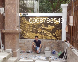 Tranh đắp giả đồng cá chép sen tại Kđt Tứ Hiệp - Thanh Trì - Hà Nội