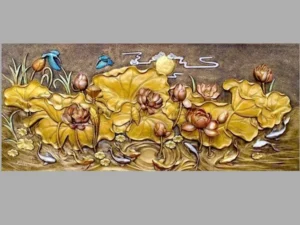 Tranh phù điêu xi măng giả đồng sen cá đẹp