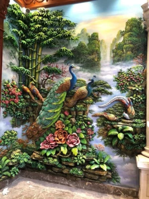Tranh xi măng đắp nổi Phu Thê Viên Mãn