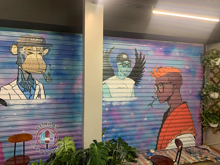 Vẽ tranh cuốn tại NFT coffee tại Lạc Long Quân - Hà Nội