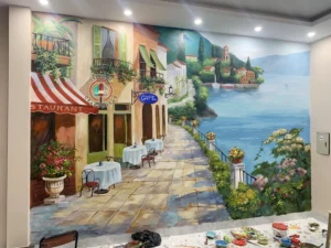 Vẽ tranh phong cảnh 3d quán cafe tại Vũ Xuân Thiều - quận Long Biên - HN