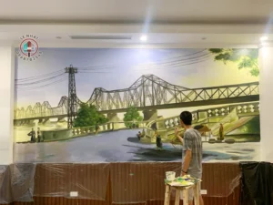 Vẽ tranh tường 3d quán cafe Gốm tại quận Long Biên - Hà Nội