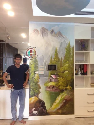 Vẽ tranh tường phòng khách cho căn hộ tại Trung Văn, Nam Từ Liêm, Hà Nội