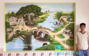 Tranh xi măng đắp nổi bức đồng quê - ms68