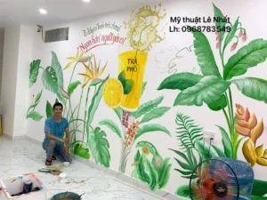 Vẽ tranh tường quán trà chanh Trà Phố tại kđt Vân Canh - Hoài Đức - Hà Nội