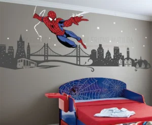 Vẽ tranh tường 3d người nhện spider man cho phòng bé trai