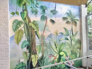 Hình vẽ trang trí quán trà sữa rừng nhiệt đới - ms88