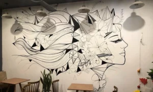 Mẫu vẽ tường quán trà sữa hình cô gái