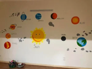 Tranh vẽ tường mầm non - vũ trụ