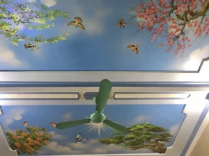 Vẽ trần mây phòng khách tại Hà Nội