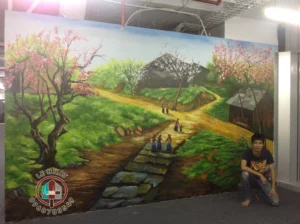 Vẽ tranh 3d trên tường phong cảnh Tây Bắc