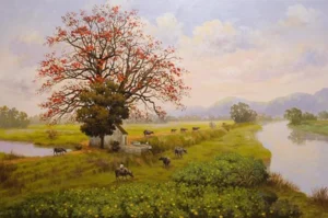 Vẽ tranh tường đồng quê đẹp