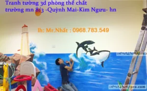 Vẽ tranh tường mầm non 3d phòng thể chất trường mầm non Quỳnh Mai - Kim Ngưu - Hà Nội