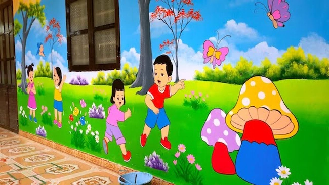 Vẽ tranh tường mầm non các bé vui chơi - ms66 1 Vẽ tranh tường mầm non các bé vui chơi - ms66