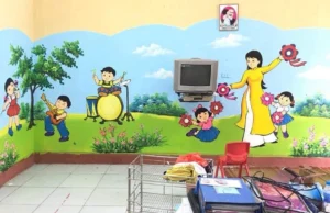 Vẽ tranh tường mầm non góc âm nhạc - ms68