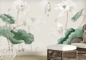 Vẽ tranh tường phòng khách hình hoa sen