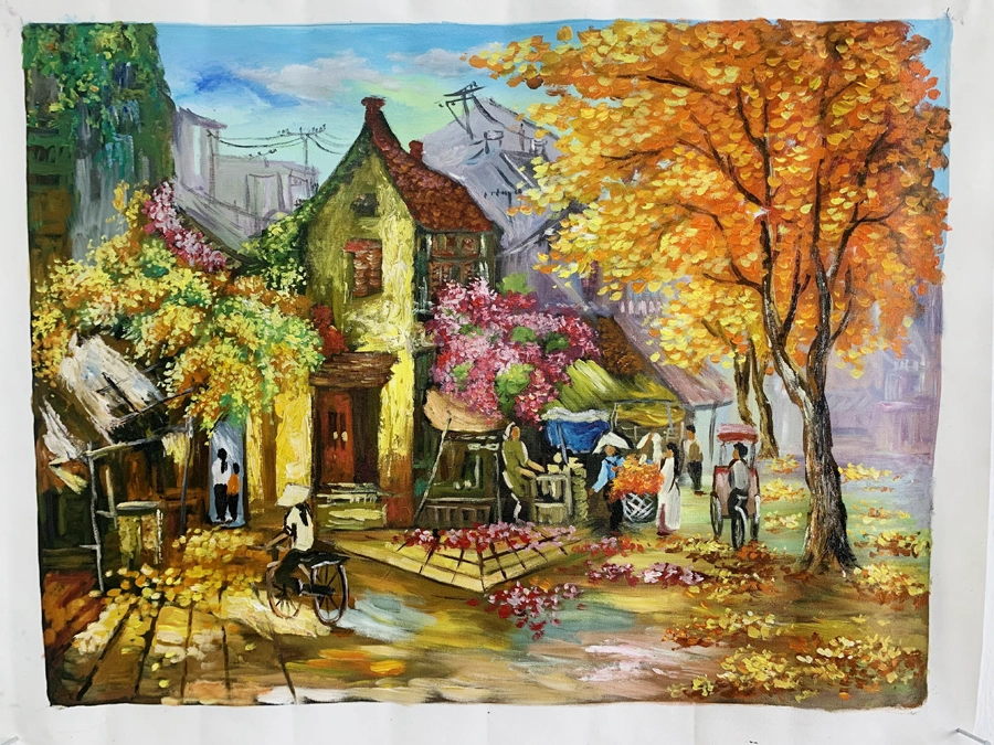 Tranh sơn dầu lọ hoa sen hiện đại - treo phòng làm việc - ms98 2 Tranh sơn dầu - thích hợp treo quán cafe, nhà hàng,, ks, quán ăn