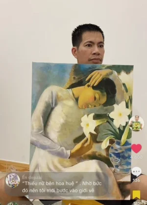 Vẽ bức sơn dầu thiếu nữ treo phòng ngủ, ks, gia đình