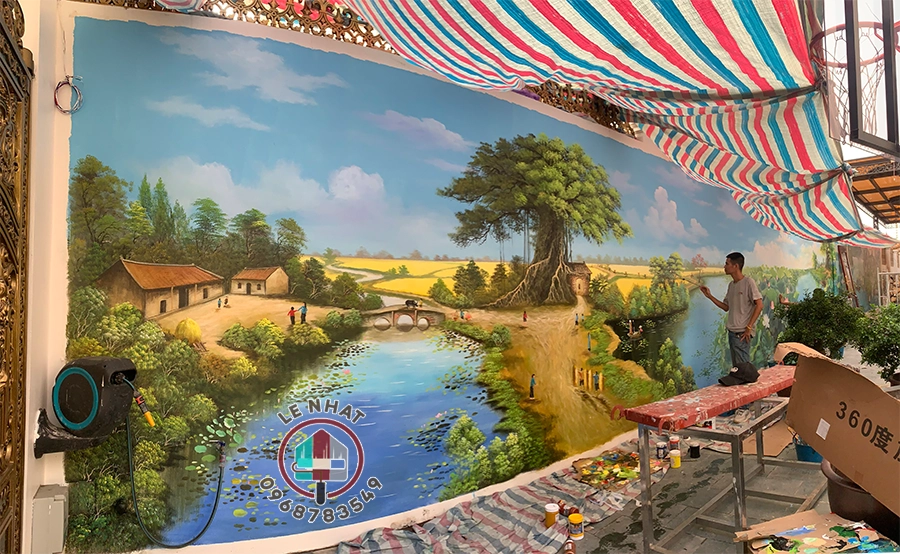 Vẽ tranh phong cảnh cánh đồng tại kdt Phú Lương - Hà Đông - Hà Nội - ms88 4 Vẽ tranh tường 3D phong cảnh đồng quê tại BT7.04 KĐT Phú Lương.Hà Đông.Hà Nội.webp