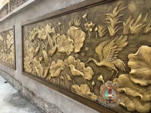 Tranh đắp giả đồng sen hạc tại xã An Khánh - Hà Nội. sp hoàn thiện tranh đắp nổi 3d