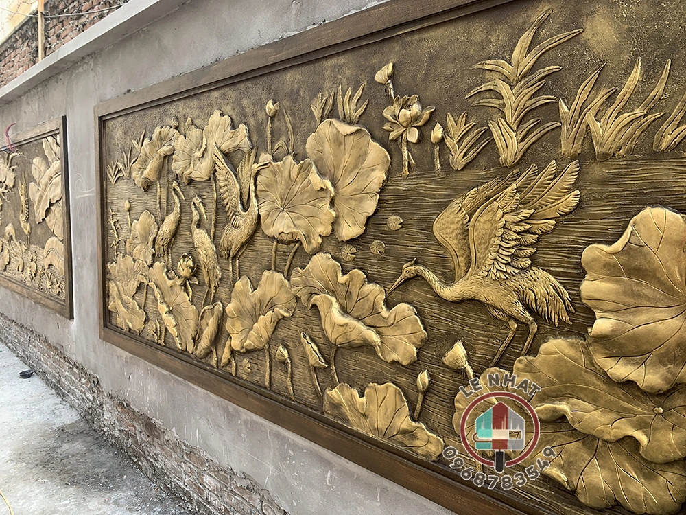 Tranh đắp giả đồng sen hạc tại xã An Khánh - Hà Nội. sp hoàn thiện