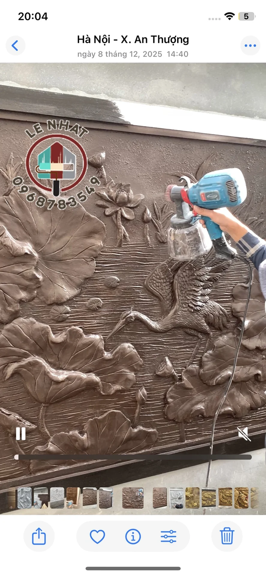 Công đoạn lót màu giả đồng Tranh đắp nổi sen hạc giả đồng tại An Khánh - Hoài Đức - Hà Nội