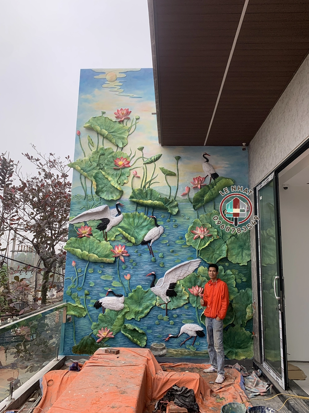 +999 Mẫu Tranh Đắp Nổi 3D Thực Tế Theo Không Gian 7 Mẫu sp thực tế Tranh đắp nổi 3d sen và hạc