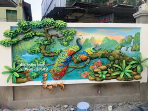 Tranh Xi Măng Đắp Nổi kênh bong bức công sung túc. Sp thực tế