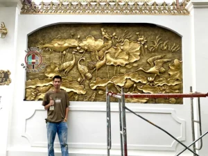 Tranh đắp nổi sen hạc tại bt7 kđt Phú Lương - Hà Đông - Hà Nội