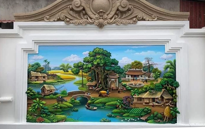 Mẫu Tranh đắp nổi đồng quê - ms98 3 Tranh phù điêu đắp nổi trang trí mảng tường lớn trong không gian